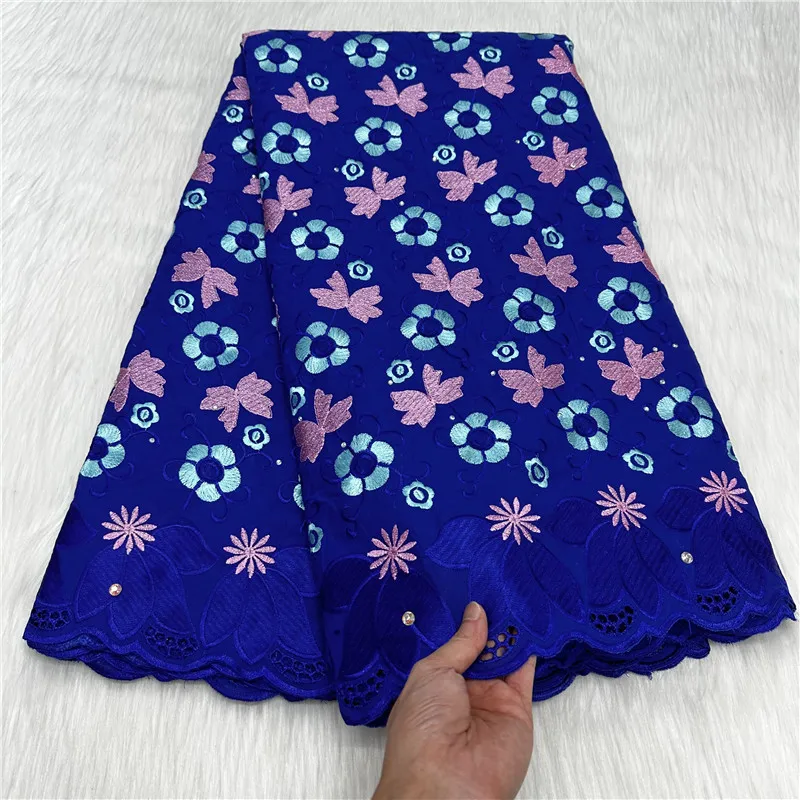 

5 Yard High Quality Dry Lace Fabric 2023 Latest Heavy Beaded Embroidery African 100% Cotton Swiss Voile Popular Dubai Style 7L83