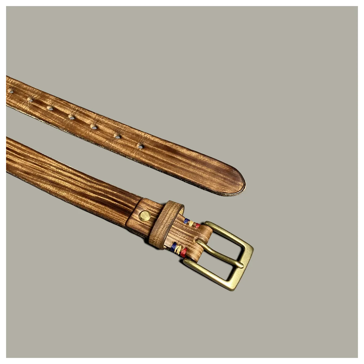 Japanese retro handmade gradient color unisex denim casual belt first layer cowhide copper buckle belt brown