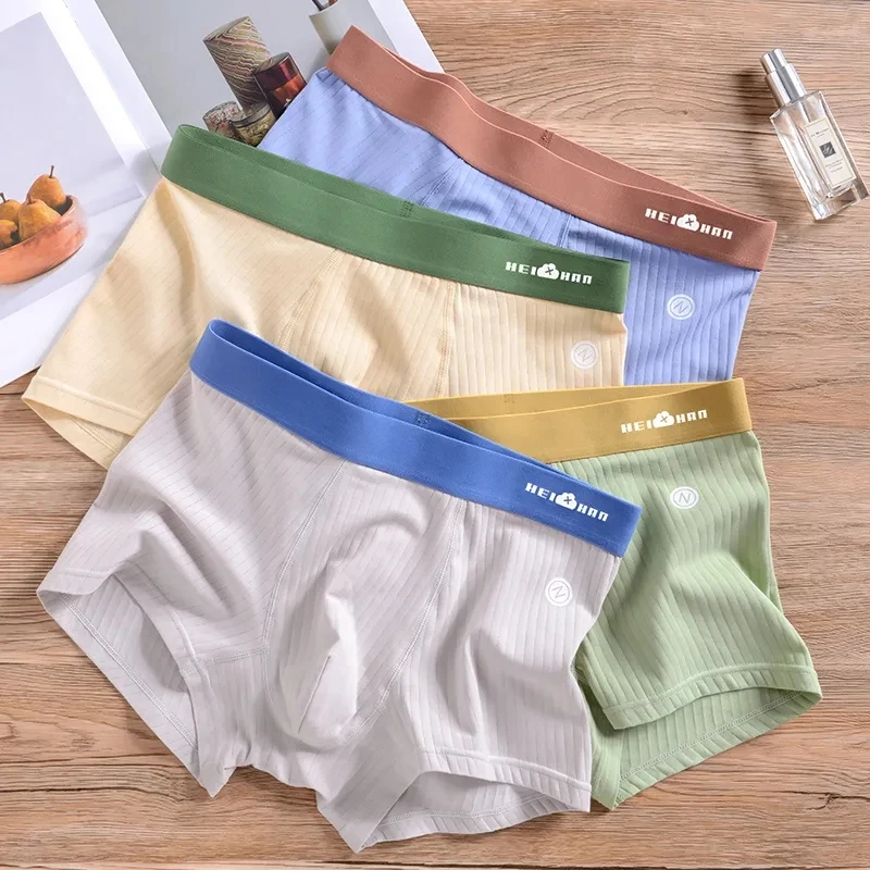 2023 Fashion Men Breathable Soft Simple Boys Underpants Underwear With Flat Bottom Boyfriend Cotton Modal Solid Striped Patchwor