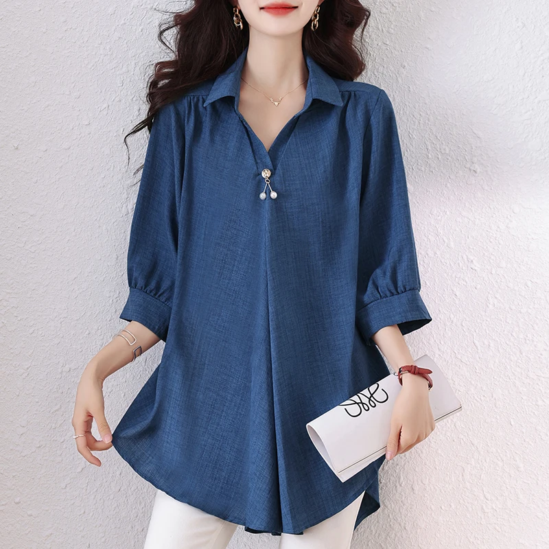 #2843 летние женские блузки и топы свободная офисная Длинная блузка с рукавом