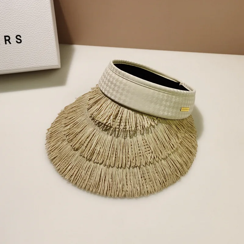 

Sun Hats For Women Outdoor Visor Caps Summer Straw Hat Casual Shade Hat Personality Tassel Empty Top Hat Travel Beach Cap