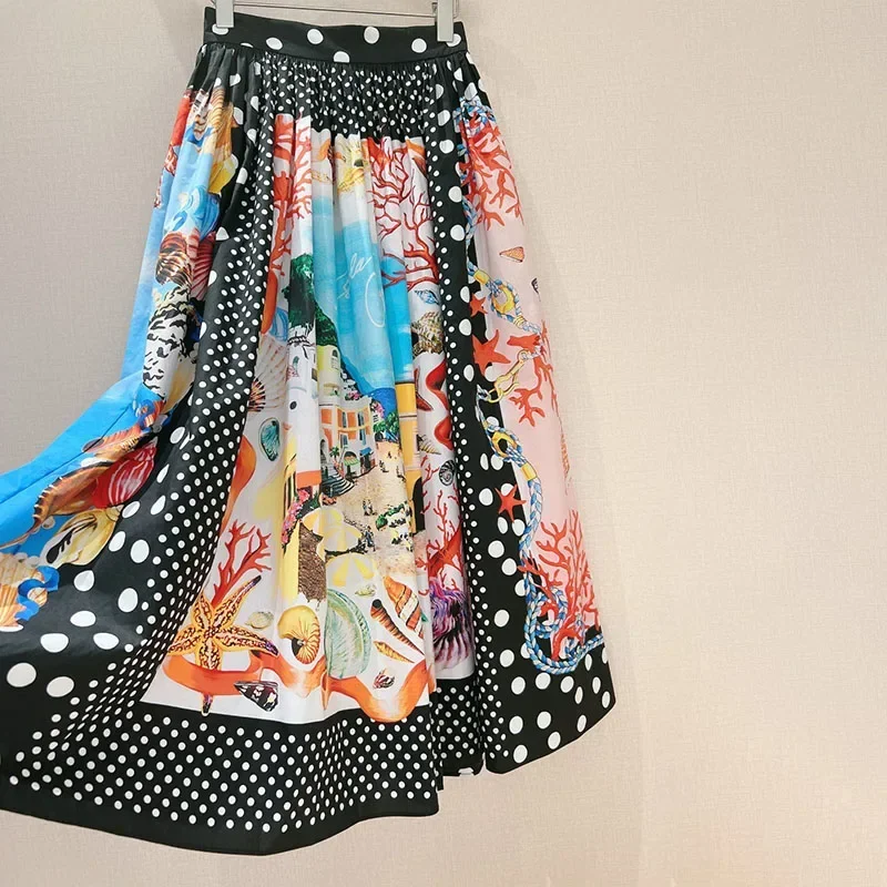 Женская плиссированная юбка Повседневная Длинная с принтом кораллов и ракушек