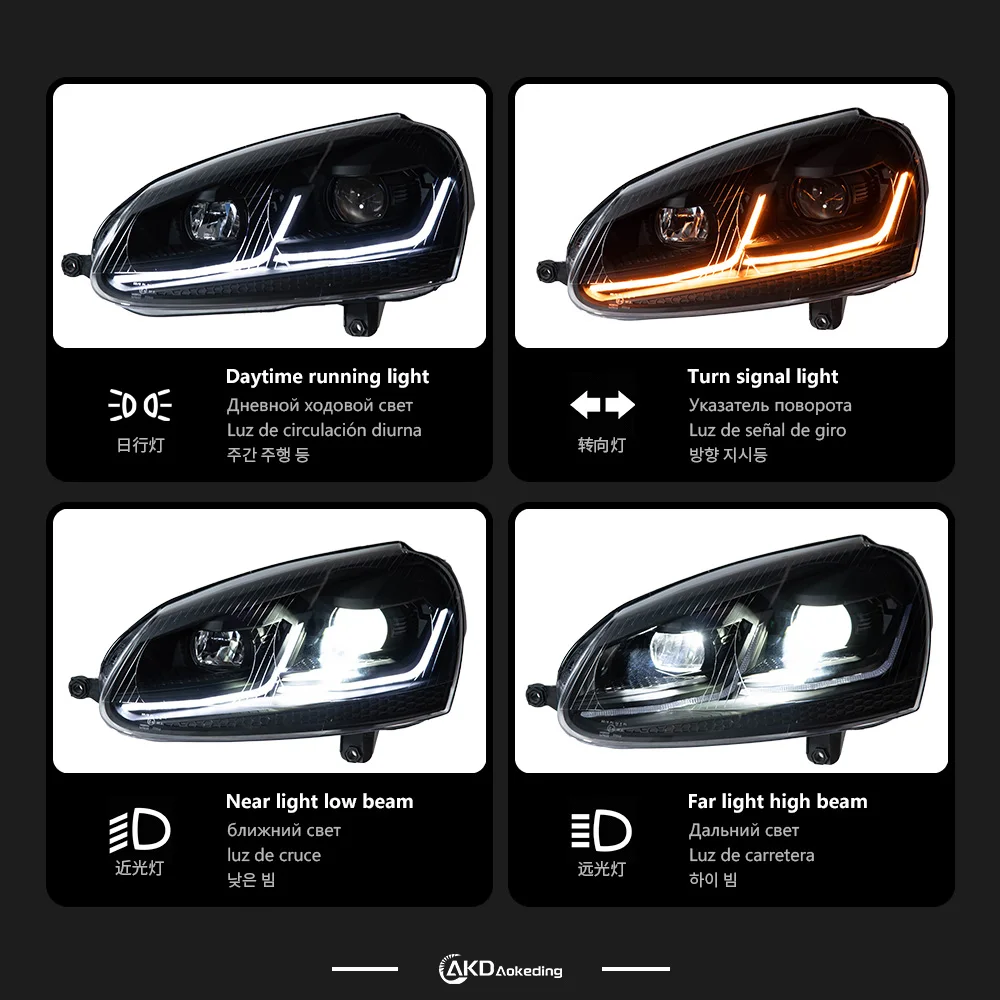 Фото Фара AKD для VW Sagitar Golf 5, светодиодная фара 2006-2011, фары Golf5 с ДХО, указателями поворота, дальним светом, линзой-проектором Angel Eye №4