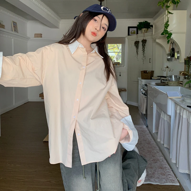 Модный дизайн лоскутные рубашки женские корейские свободные блузки