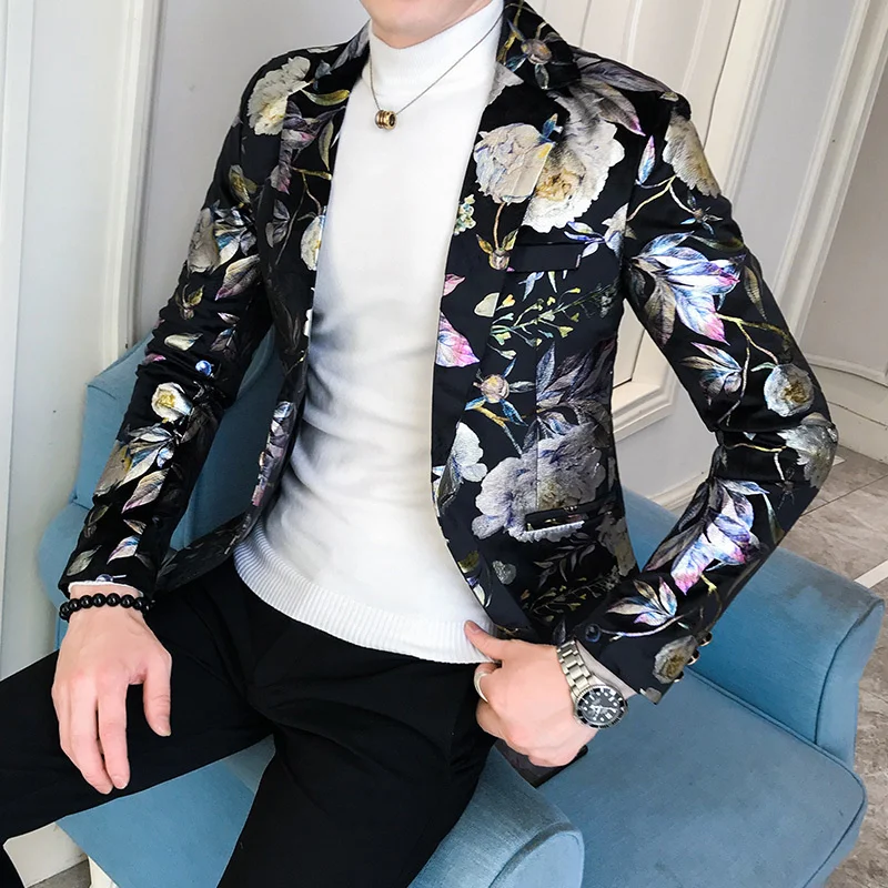 

Masculino Terno Flower Blazer Men New Pattern Suit Jacket Business Causal 2022 Men Slim Fit Blazers Wedding Party Prom Blazer