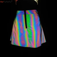 women sexy shiny colorful reflective nightclub hip hop dance short skirt middle zipper singer rave stage outfit show wear