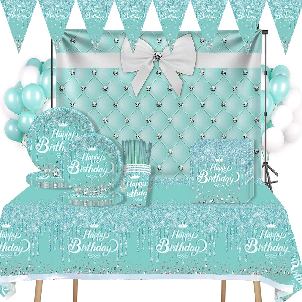 

Украшения для вечеринки в честь Дня рождения ребенка от тиффани, скатерть, баннер, посуда для девочек и взрослых, товары для невесты