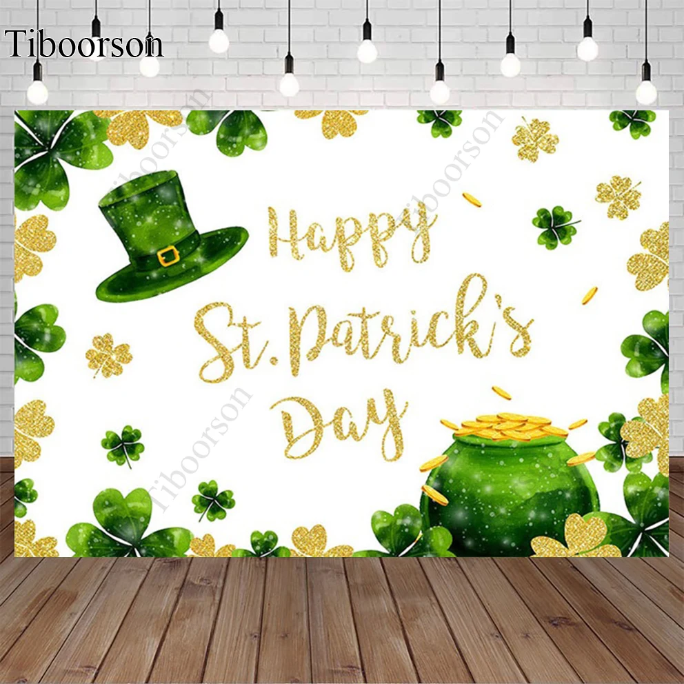 

Happy St Patrick's Day Photo Backdrop Shamrock Gold Shiny Green Hat Balloon Clover Lucky Birthday Party Celebration Backgrounds