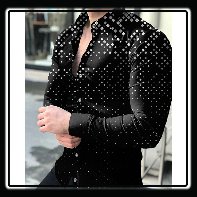 Social Luxury Men Shirts Turn-down Collar Buttoned Shirt Long Sleeve Tops Mens Clothes Slim Fit Party Cardigan Print Rose Casual