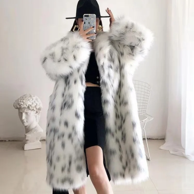 Women's Plush Large Coat Winter Fashion Loose Faux Fur Thick Warm Fur Coat Women's Long-Sleeved Cardigan Turn-down Collar Coat