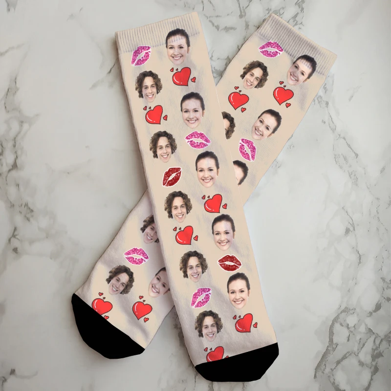 Customized Love Lips Men Women Socks 3D Printing Fashion Face Customized Cotton Socks Suitable For Birthday Anniversary DIY gift