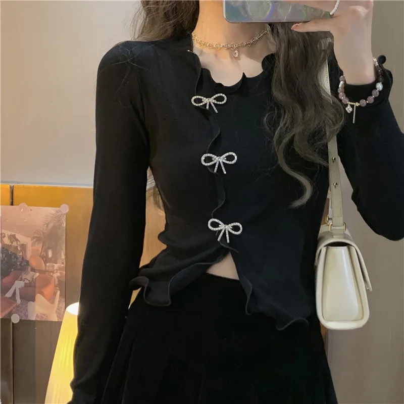 

Женская Повседневная рубашка с длинным рукавом и оборками, в Корейском стиле