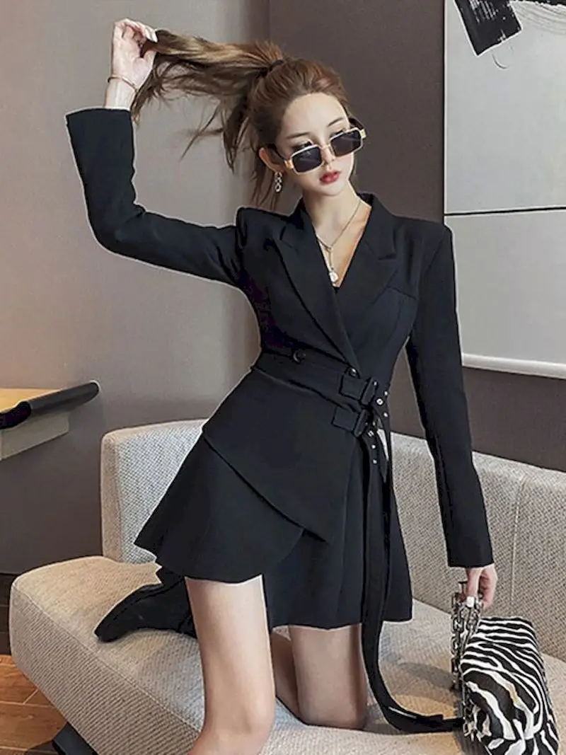 

Dress Blazer Women Dresses False Two-Piece Suit Business Suit Dress Women's Summer New Long Sleeve Vestido De Mujer Full Solid