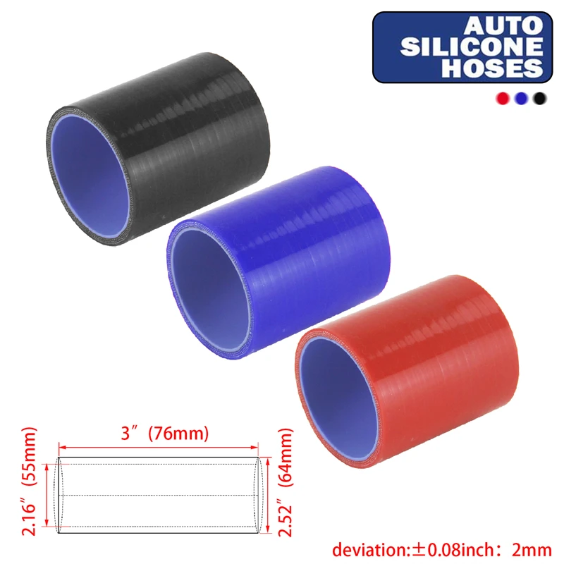 

2.16" 55mm ID Racing Silicone hose Straight Coupler Pipe Connector L=76MM 1PCS BLACK / RED / BLUE