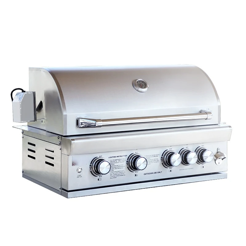 

Stainless Steel Heavy Duty Multifunction Outdoor Kitchen Built In Gas Charcoal Double Use BBQ Grills Stove with Rotisserie
