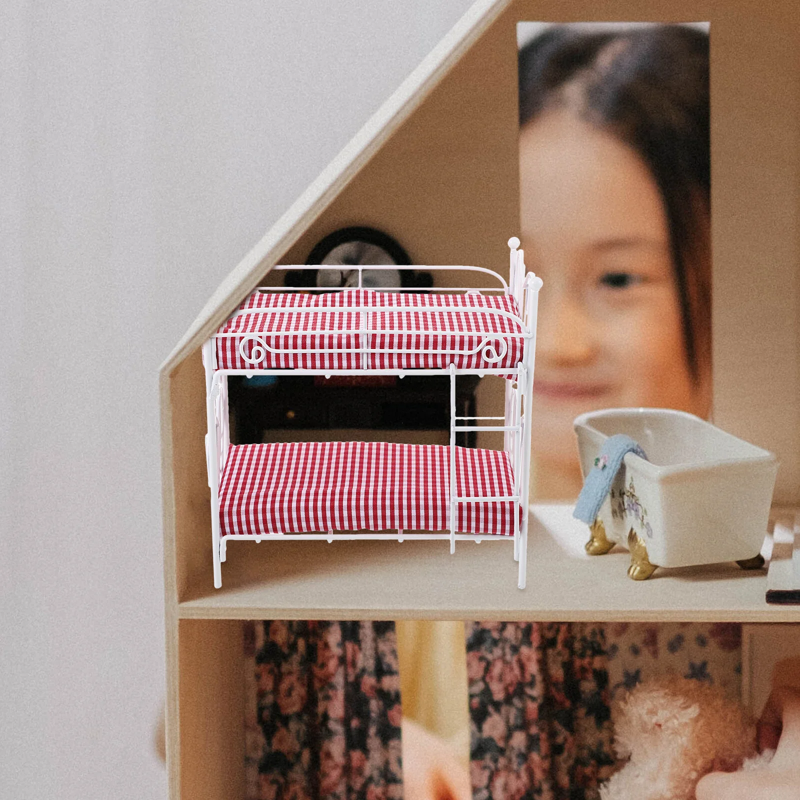 

Miniatures Metal Bunk Bed 1/12 Scale Bed Pretend Play House Decoration
