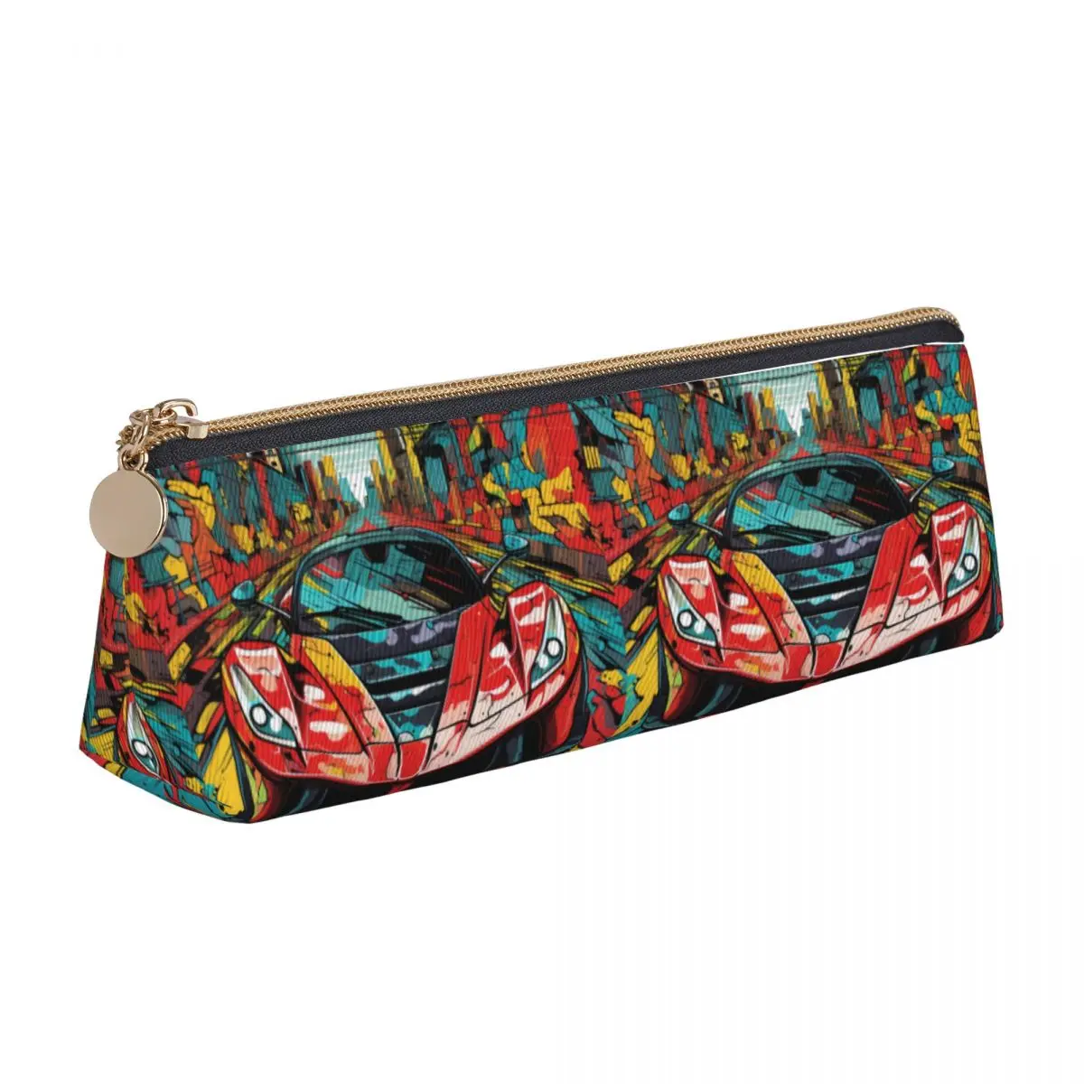 

Passionate Sports Car Leather Pencil Case Wall Graffiti Various Styles Pencil Box Elementary School Teenager Triangle Pen Pouch