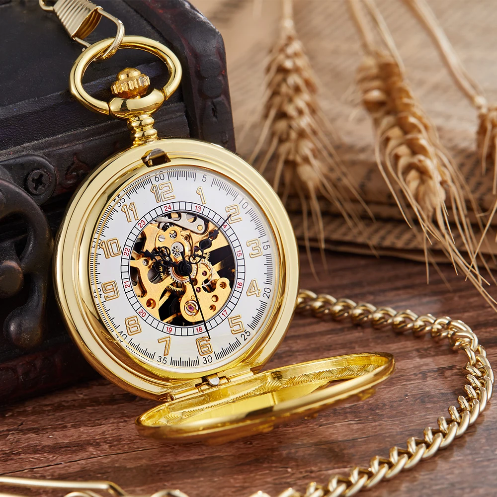 Golden Silver Mechanical Pocket Watch Male Animal Goat Clock Steampunk Hollow Luxury Pendant Necklace Fob Chain Men reloj hombre