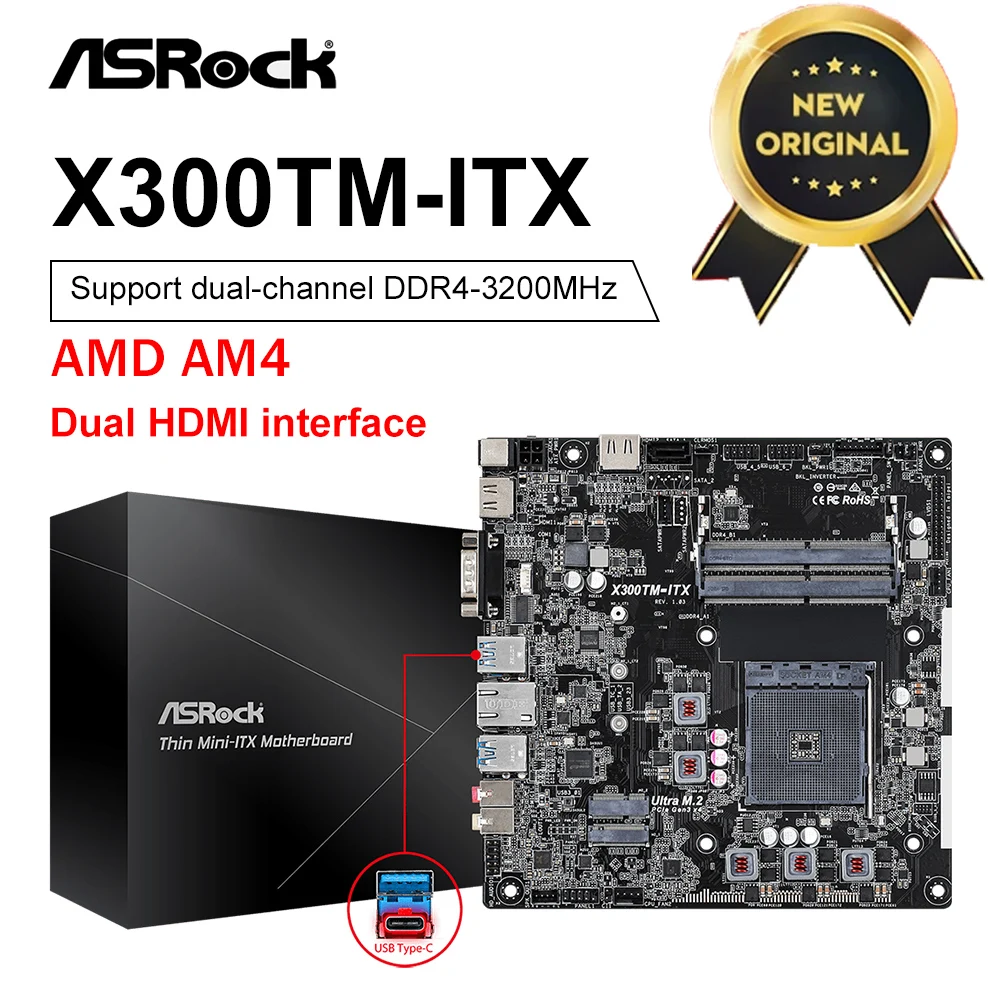 Новая Встроенная Материнская плата ASROCK, 64 ГБ, двухканальная DDR4 M.2, стандартная материнская плата, разъем AM4 для AMD X300, для настольного компьютера, PCI-E, 4,0 м, 2