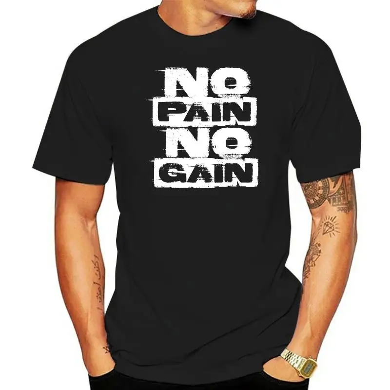 

Cool Slim Fit Letter Printed No Pain No Gain Fitness Studio Body Building Motivation T Shirt 2022 Fashion Short Sleeve T Shirt