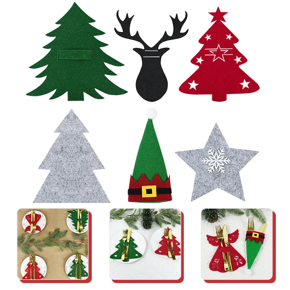 

6pcs Christmas Cutlery Holders Silverware Holders Xmas Theme Fork Holders
