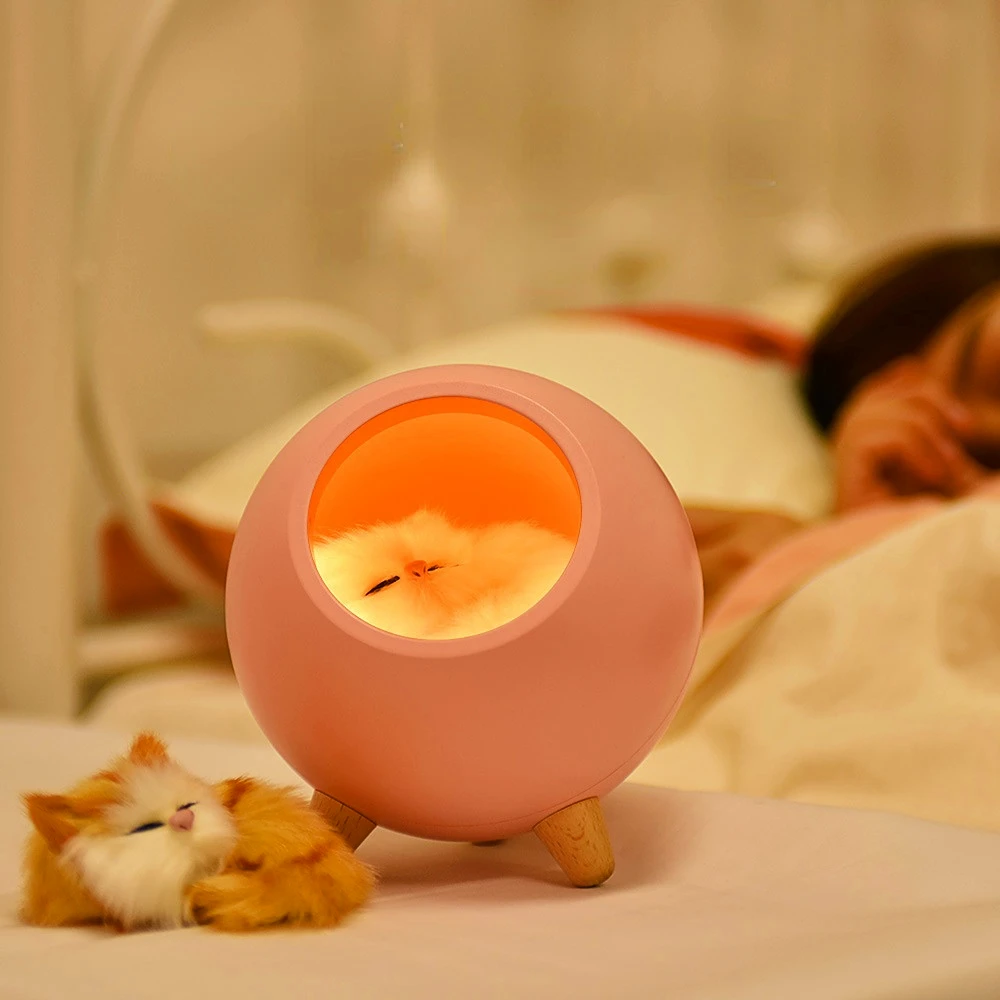 USB Rechargeable Cute Night Light Decorative Bedroom LED Bedside Lamp Creative Kitten Desktop Dimmable Mood Light
