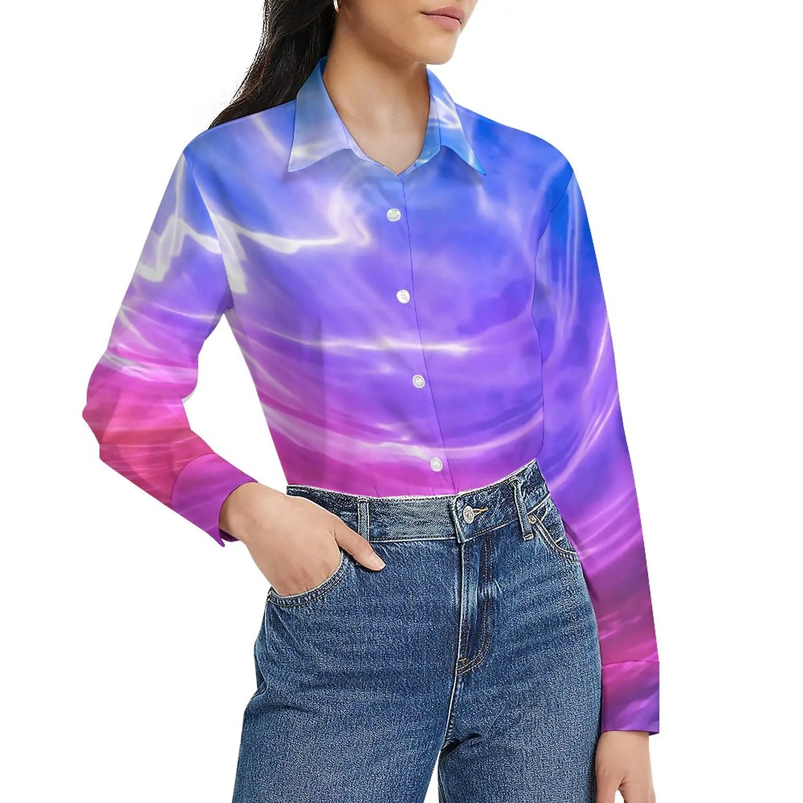 

Purple Liquid Loose Blouse Abstract Artwork Streetwear Oversize Blouses Women Long Sleeve Office Work Shirt Spring Custom Top