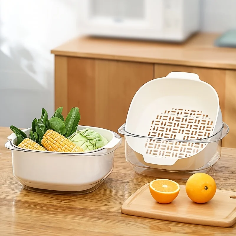 Большая двухслойная корзина для слива фруктов раковина прочная приготовления