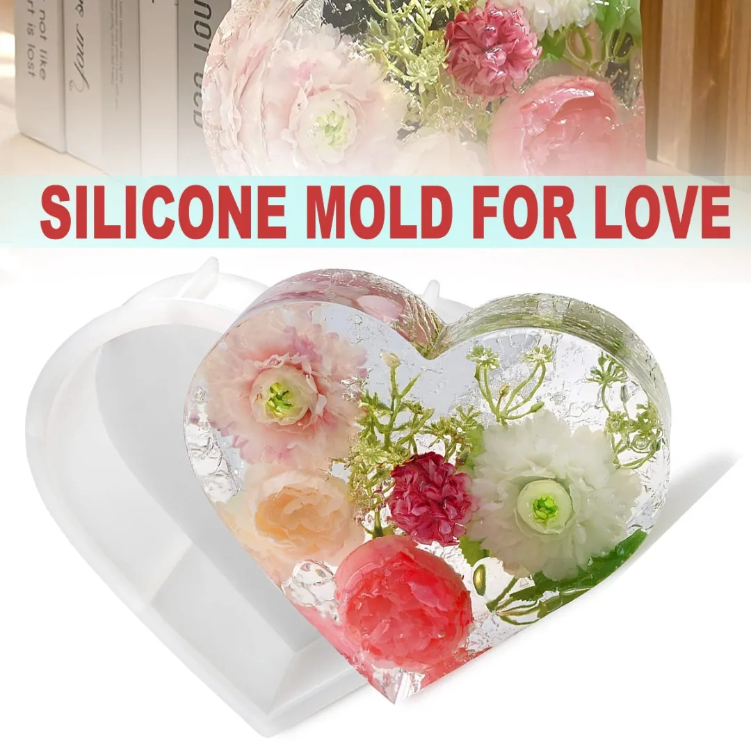 

3D DIY Heart Silicone Moulds Epoxy Resin Crystal Casting Molds Home Desk Handmade Decoration Crafts For Flowers Preservation