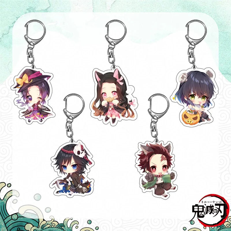 

Anime Demon Slayer Kimetsu No Yaiba Nezuko Keyrings Acrylic Figure Rengoku Kyoujurou Cute Key Chains Kawaii Woman Bags Keychain