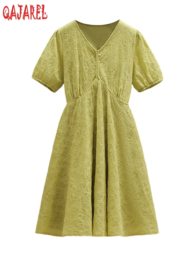 Женское жаккардовое Повседневное платье зеленое однотонное элегантное с