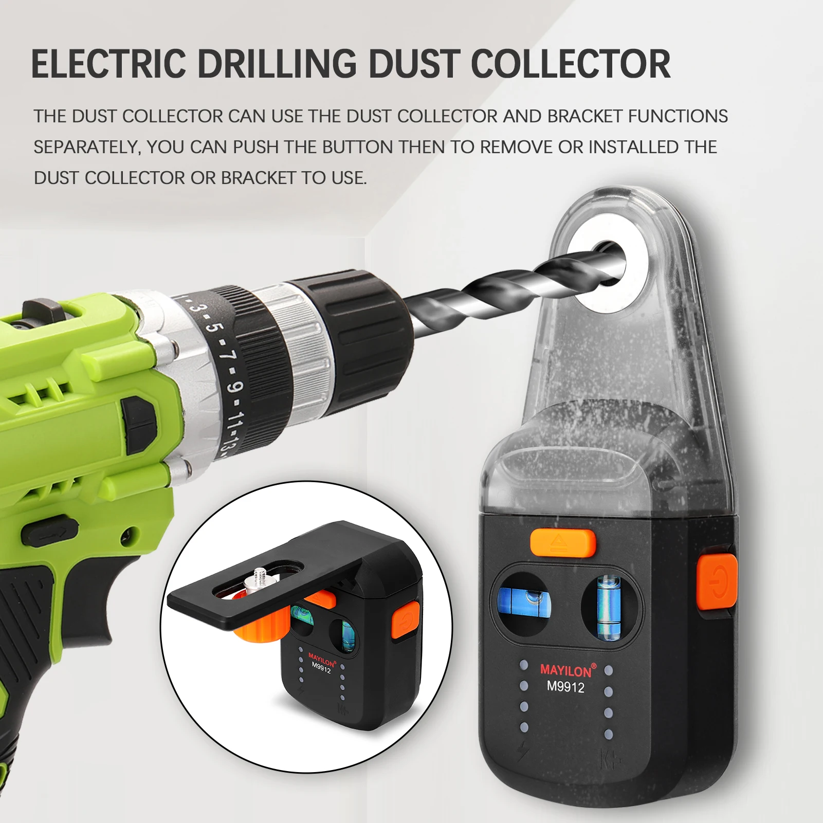 

MAYILON Electric Drilling Dust Collector Laser Level 2 In 1 Wall Suction Vacuum Drill Dust Collector Dust Cleaning Tools