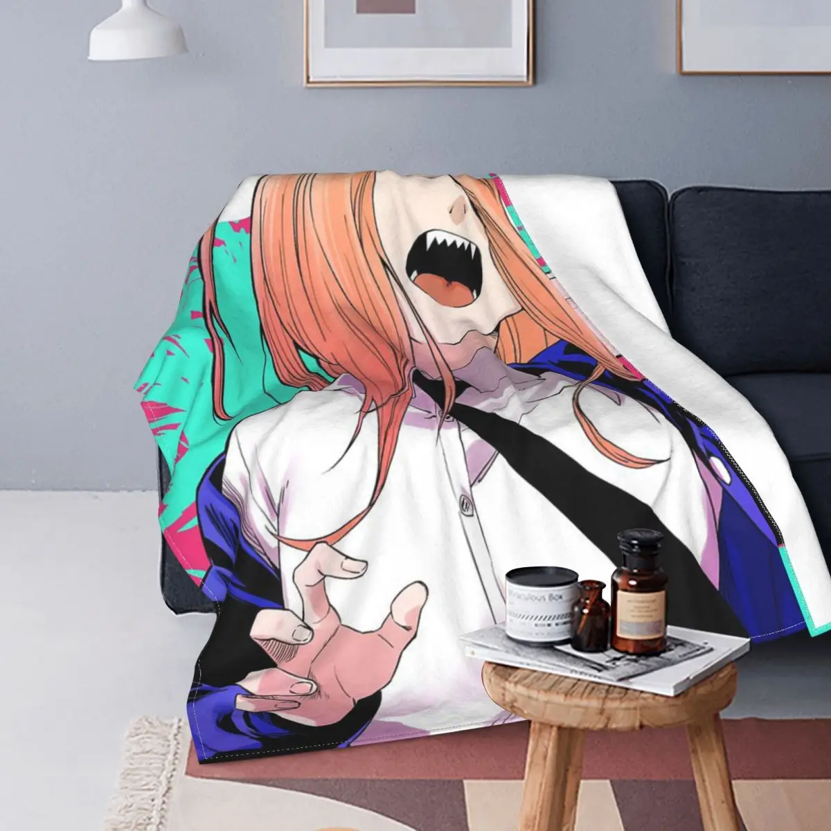 

Chainsaw Man Anime Knitted Blanket Flannel Power Soft Throw Blanket for Airplane Travel Bedroom Quilt