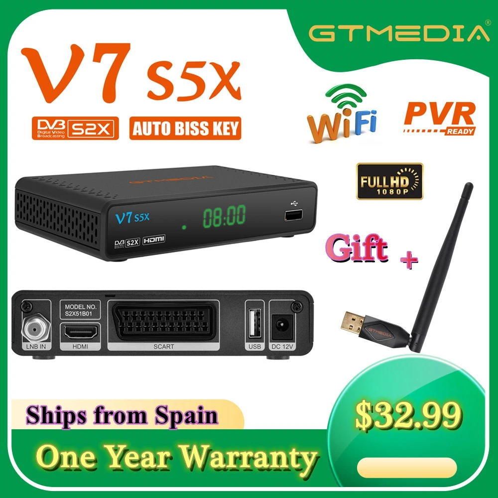 

GTmedia V7 HD S5X DVB-S2/S2X Satellite Receiver VCM ACM T2MI V7S HD USB Wifi AVS+BISS Auto Roll Full PowerVu SET TOP BOX Decoder