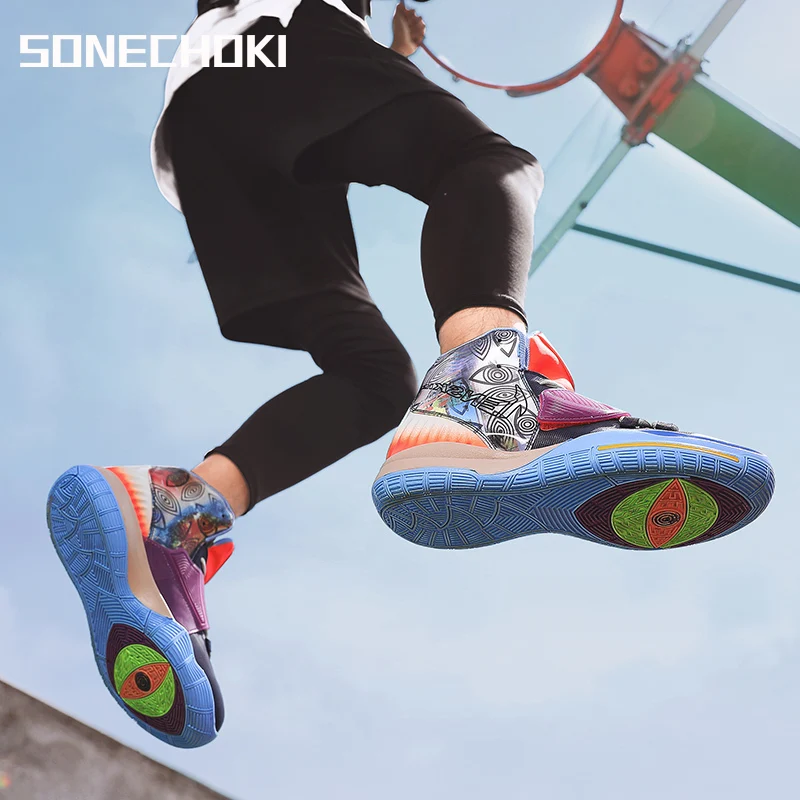 SONECHOKI High-Top Basketball Shoes Two-tone Unisex Cushioning Anti-Friction Outdoor Sneakers Men Breathable Sport Shoes Women