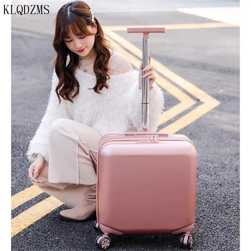KLQDZMS Retro 18-Inch Trolley Case Waterproof Hard Shell Suitcase Universal Wheel Sweet Luggage Girl Small Silent Boarding Case