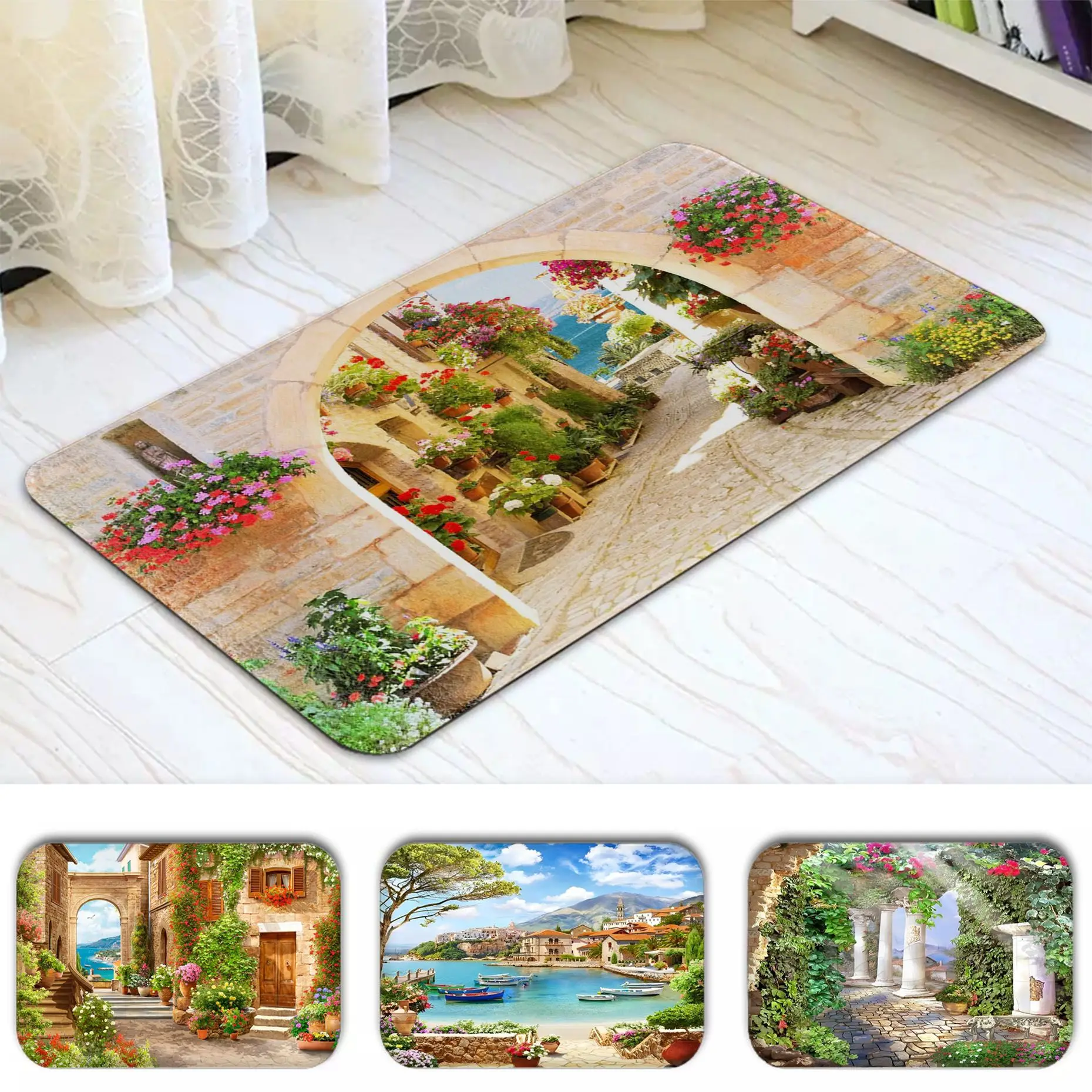 

Street Plants Flowers Bath Mat INS Style Soft Bedroom Floor House Laundry Room Mat Anti-skid Toilet Rug