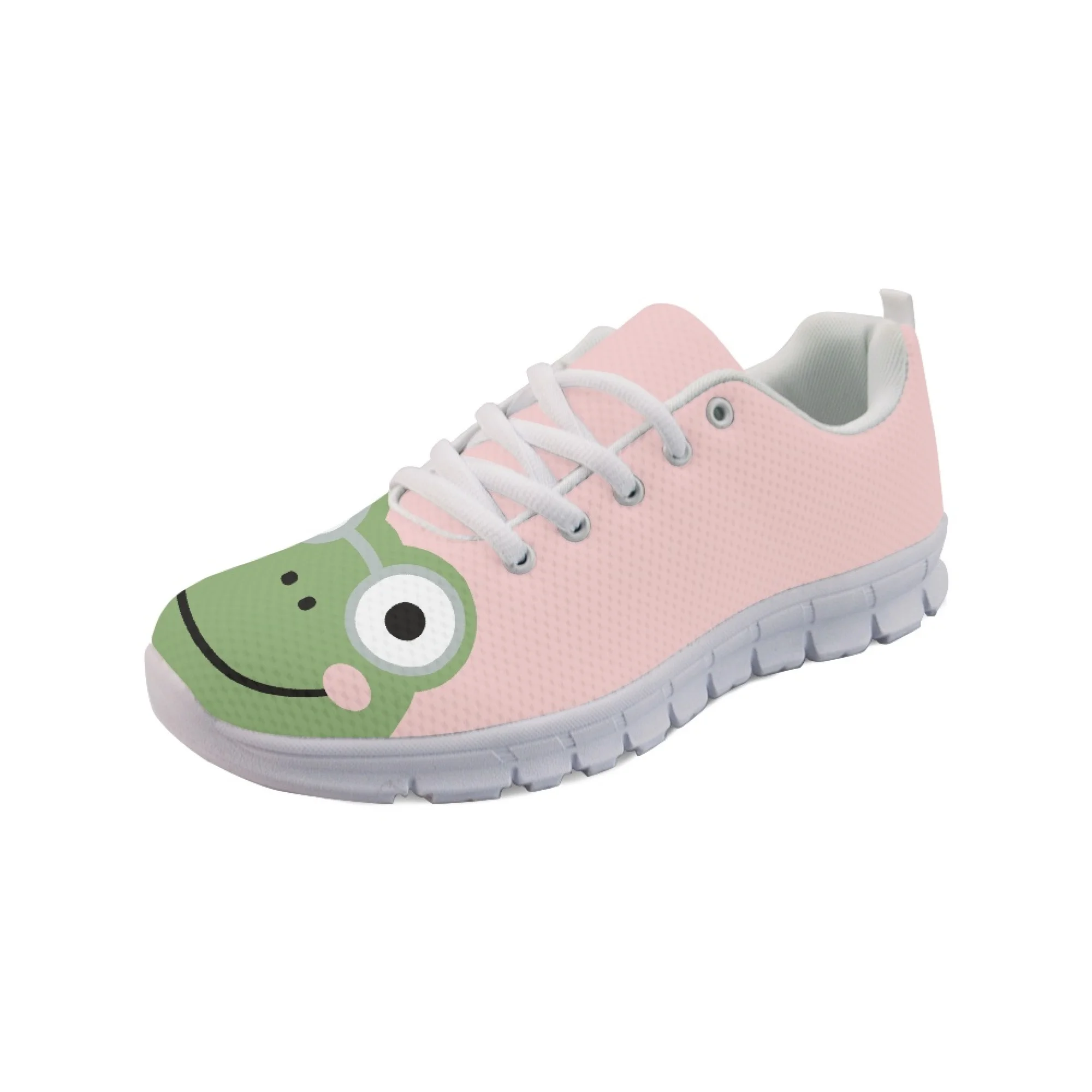 Yikeluo Cute Cartoon Pattern Print Lace up Flats Shoes for Women Ladies Breathable Mesh Sneakers Shoes Zapatos Mujer