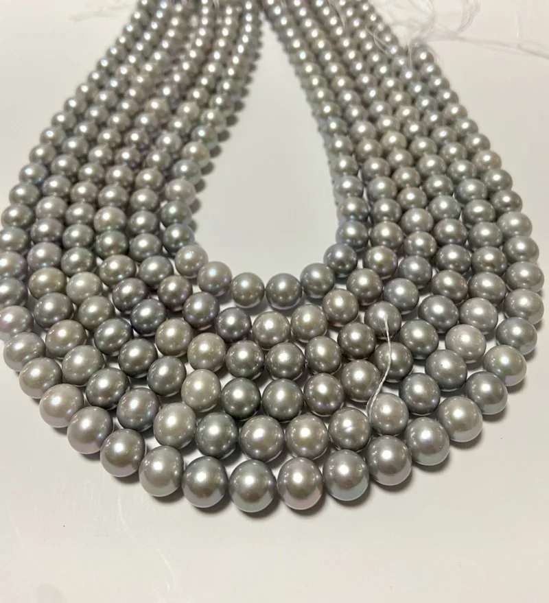 

Elegant Gray 9-10mm Pearl Necklace Small Round Sea Pearls Wedding Necklace for Women 925 Sterling Silver Jewelry