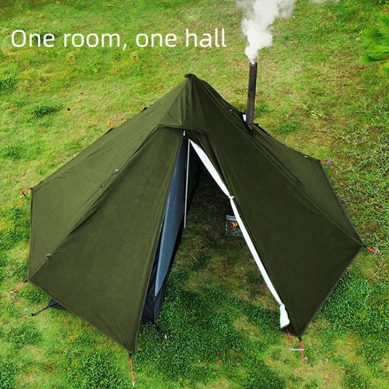 

Pyramid Tent Fly with Chimney Hole Teepee Tent Camping Tipi Adults Outdoor Ultralight Waterproof One Person Indian Hot Tent