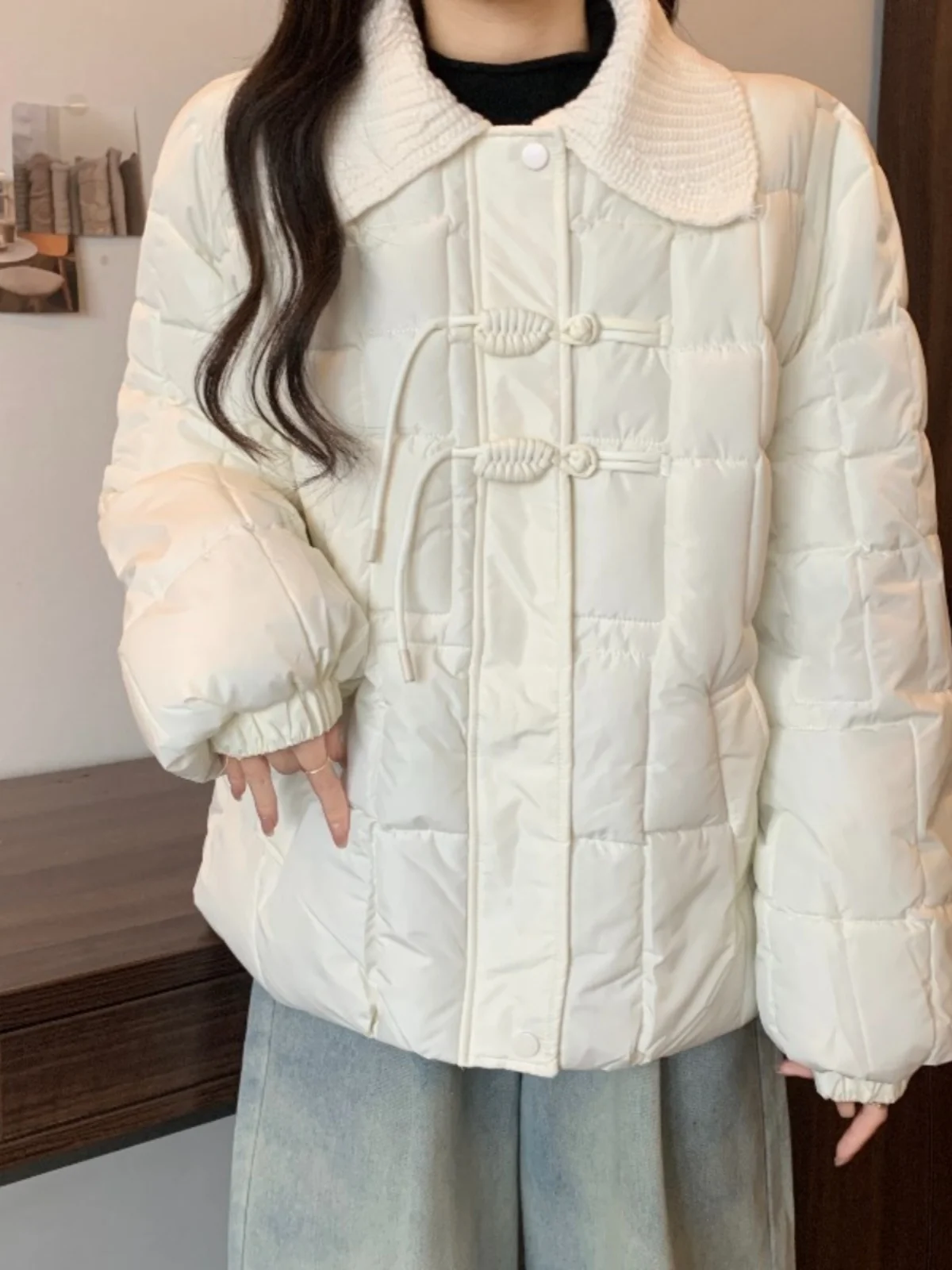 New Chinese Sle Buckle White down Cotton-Padded Coat Women's Winter Plus size Chubby Girl Slimming Short down...
