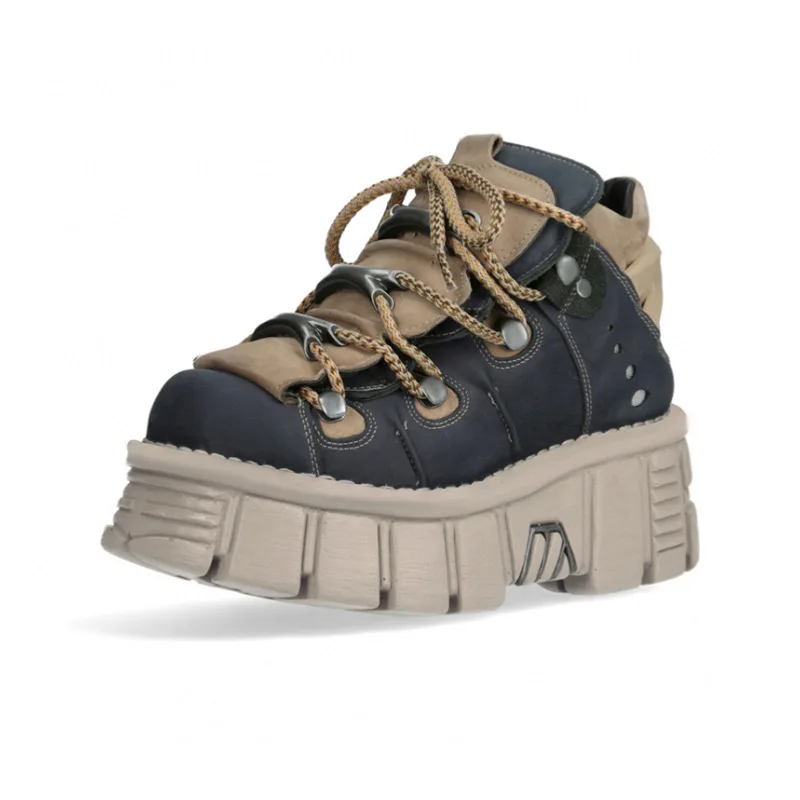 Fall 2023 New Spanish Fashion Brand Retro Contrast Color Muffin Increased Platform Rock Motorcycle Punk Shoes Women