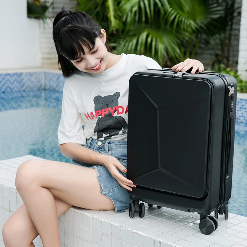 20/24 Inch Front Opening Computer Bag Universal Wheel Rolling Luggage Adjustable Travel Password Suitcase for Men Women Students