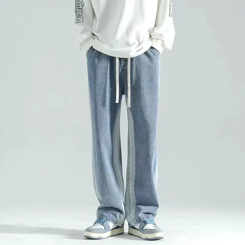 High Street New Men's Pants Spring and Autumn Male Straight Denim Pants Baggy Jeans Wide Leg Trousers Korean Street Fashion