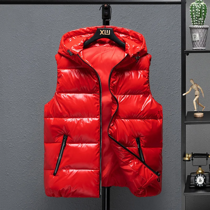 

2022 Men's Glossy Cotton Vest Teen Hooded Vest