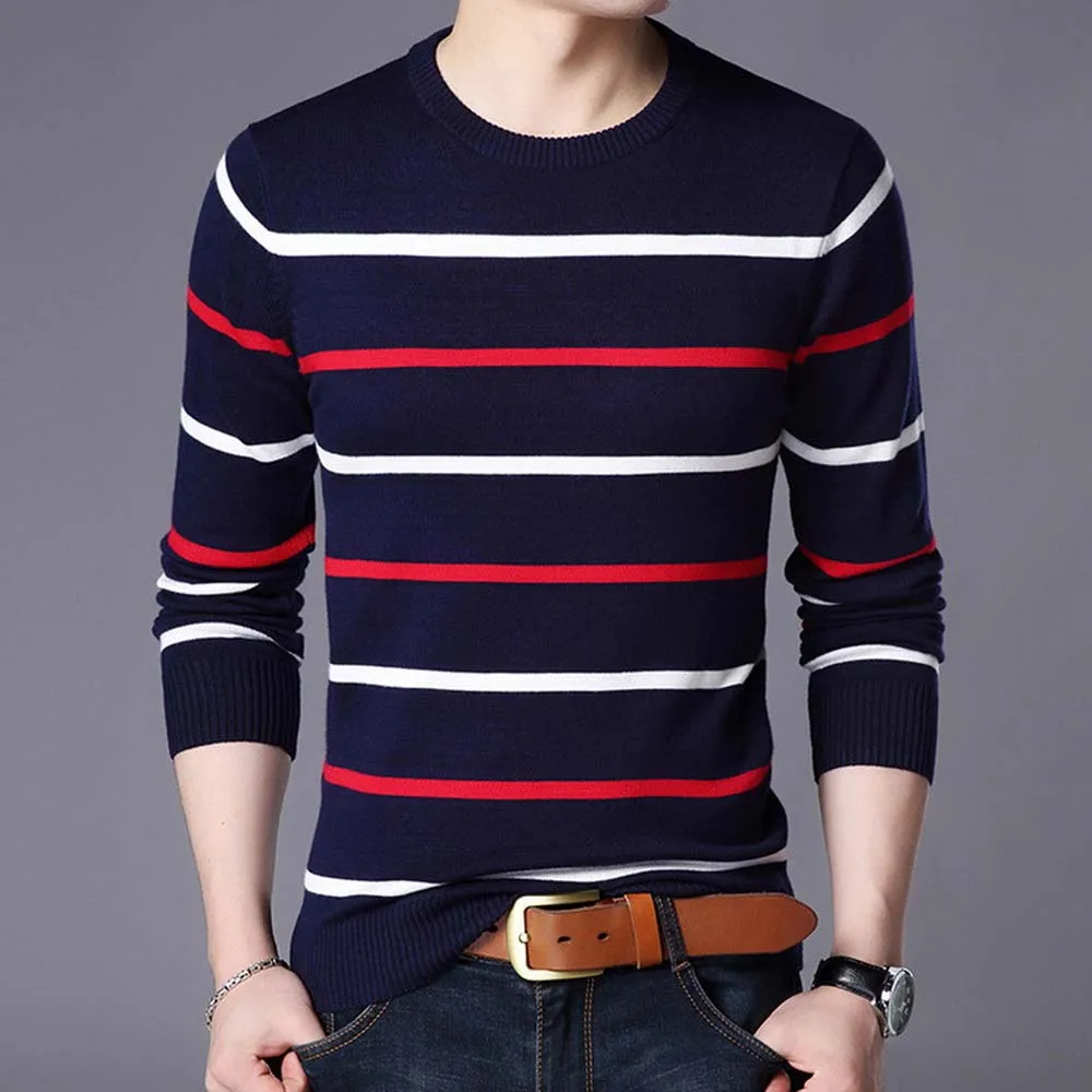 FALIZA Striped Sweater Mens Hight Quality Jumpers Knitred Woolen Fashion Brand Korean Style Pullover Spring Casual Men Clothes |