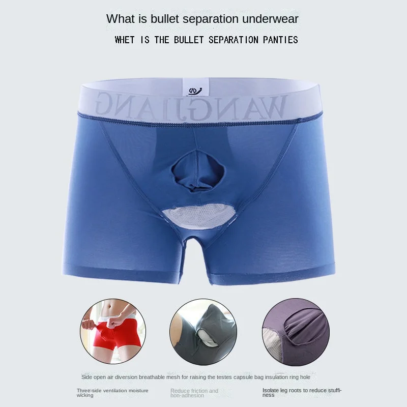 Underwear Men's Flat Angle Pants Belt Penis Hole Pure Cotton Men's Sexy Breathable Modal Bullet Separation Boxer Sports Shorts