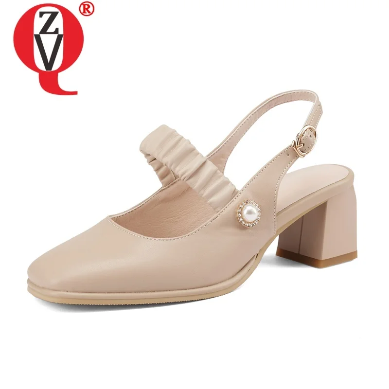 

ZVQ Summer New Style Square Toe Sandals Woman Ankle Back Strap Buckle Shoes Girls Outside Plus Size Good Quality Casual Pumps