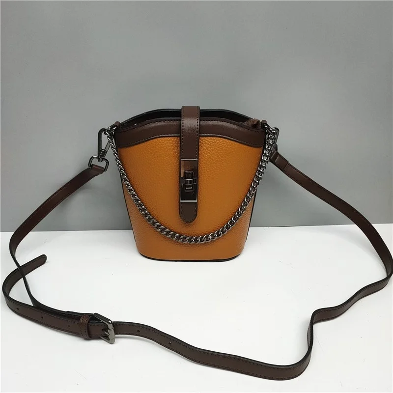 

Mini 2023 Women Shoulder Bags Two-tone Genuine Leather Small Handbag Luxury Chain Lock Crossbody Messenger Bag Calfskin Purse
