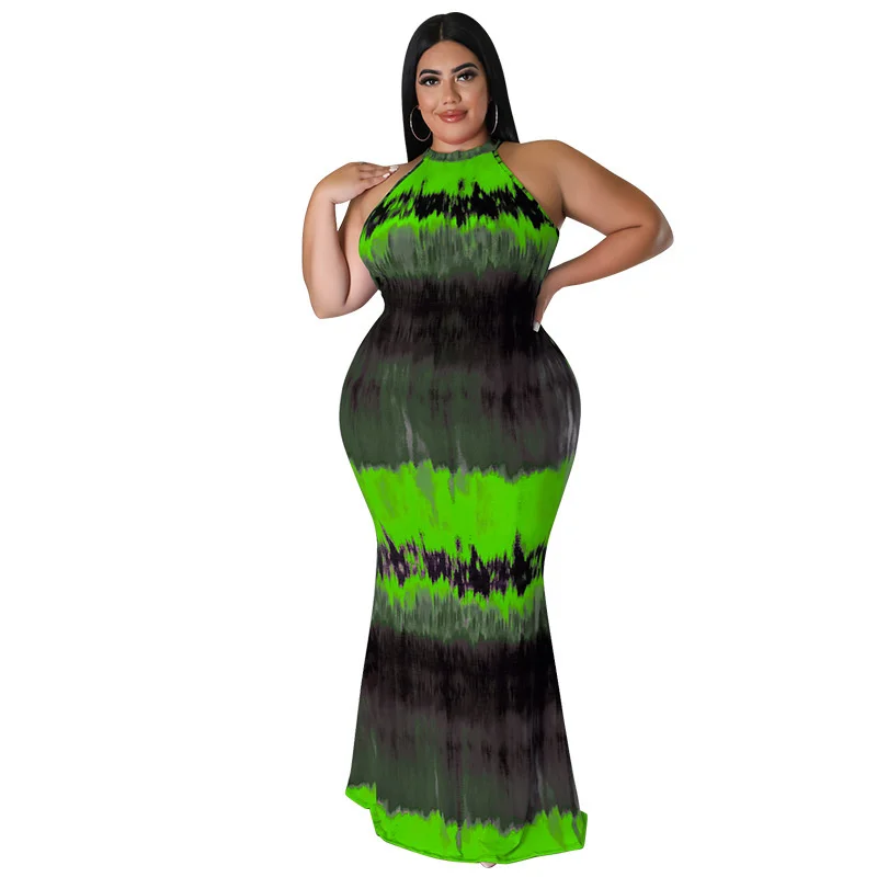 Plus Size Summer Clothes Fashion Tye Died Sleeveless Maxi Long Dress Hip Wrap Sexy Dresses Women Wholesale Dr 3xl 4 xl 5xl 6xl
